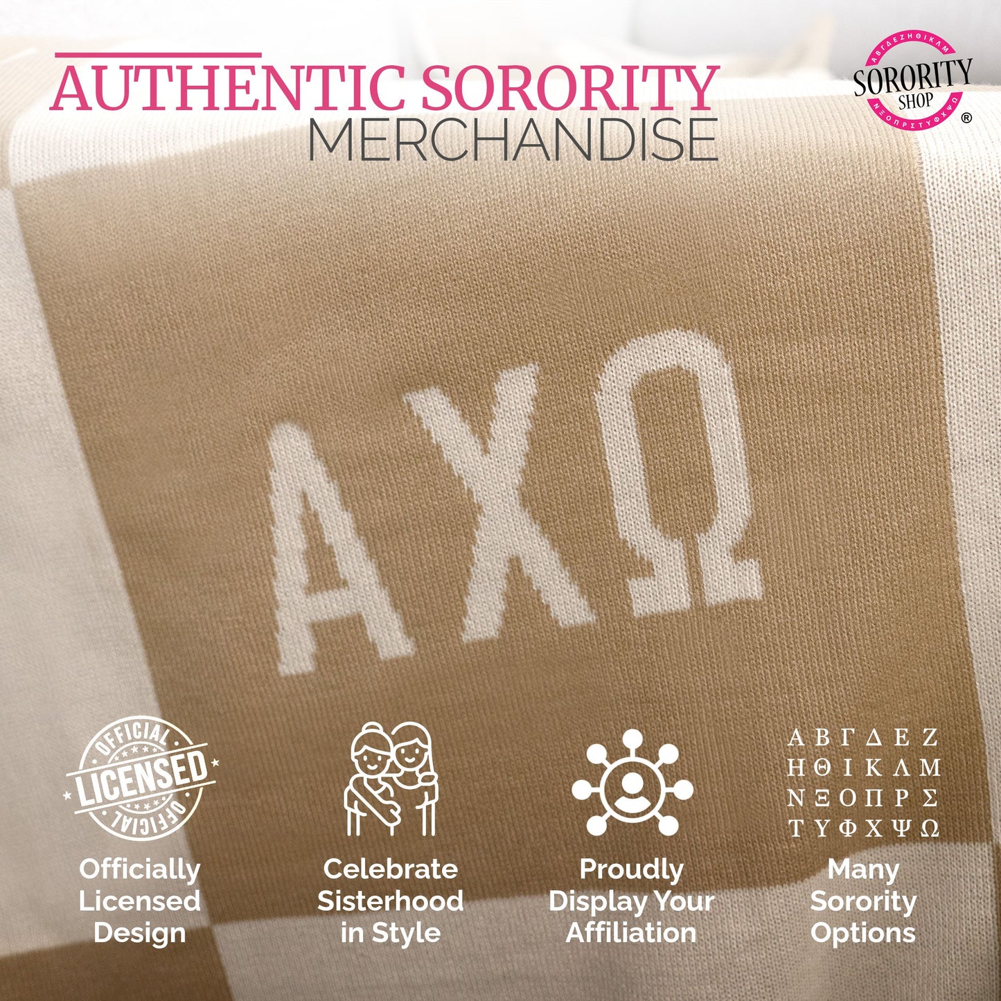 Alpha Xi Delta Blanket - Acrylic Knit Checkered Blanket