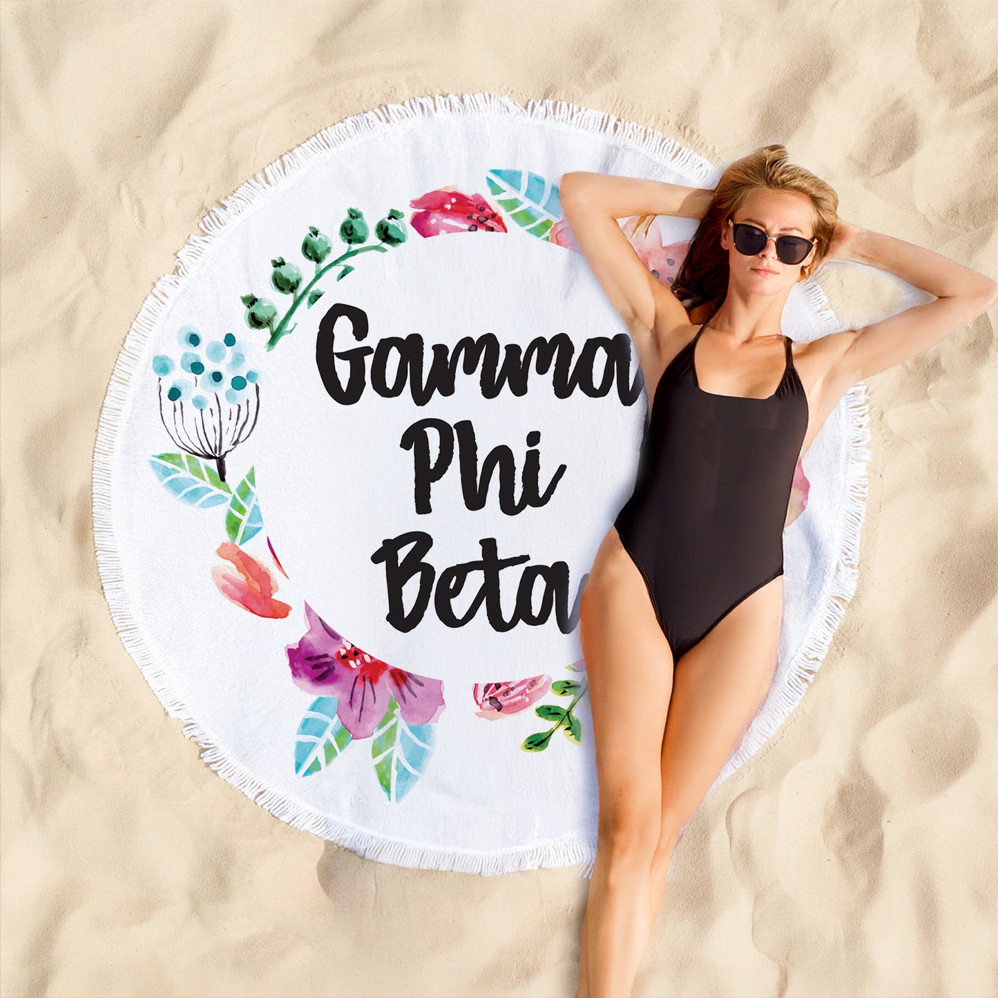 Gamma Phi Beta Floral Fringe Towel Blanket