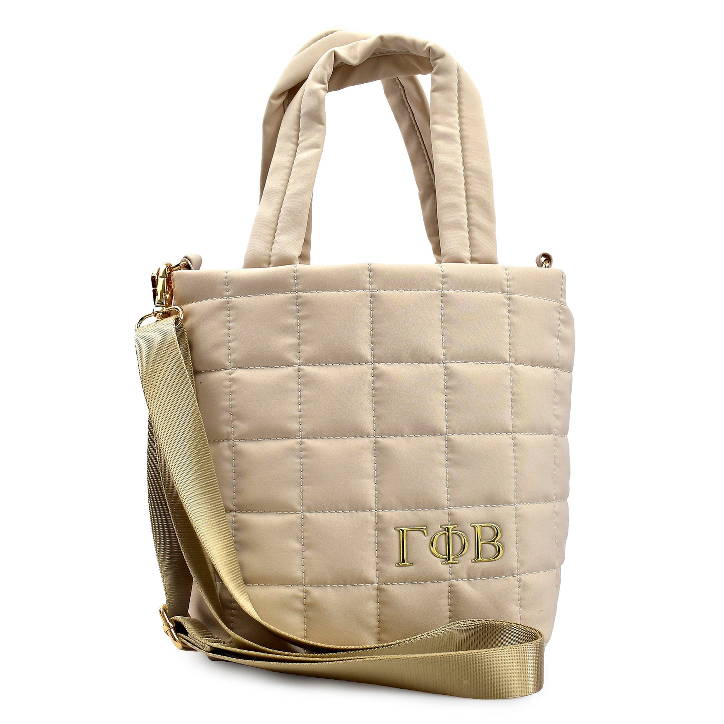Gamma Phi Beta Small Crossbody Quilted Tote Bag with Greek Letters