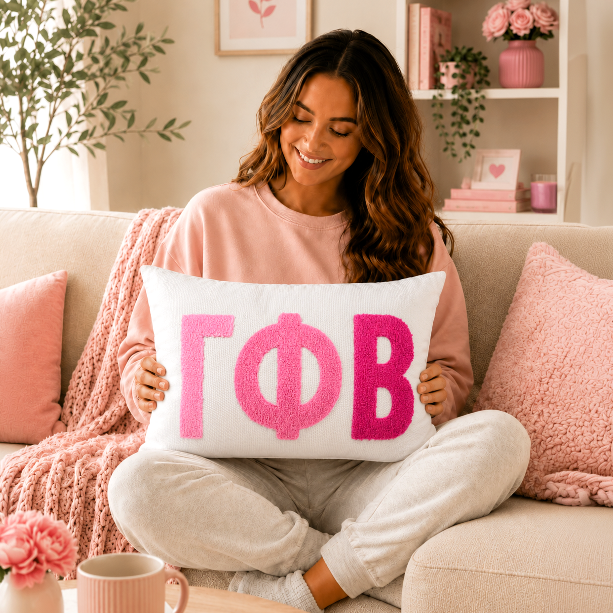 Gamma Phi Beta Pillow – Embroidered Plush Greek Letters Design