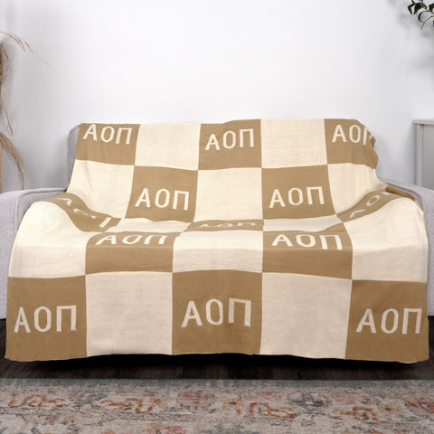 Alpha Omicron Pi Blanket - Acrylic Knit Checkered Blanket