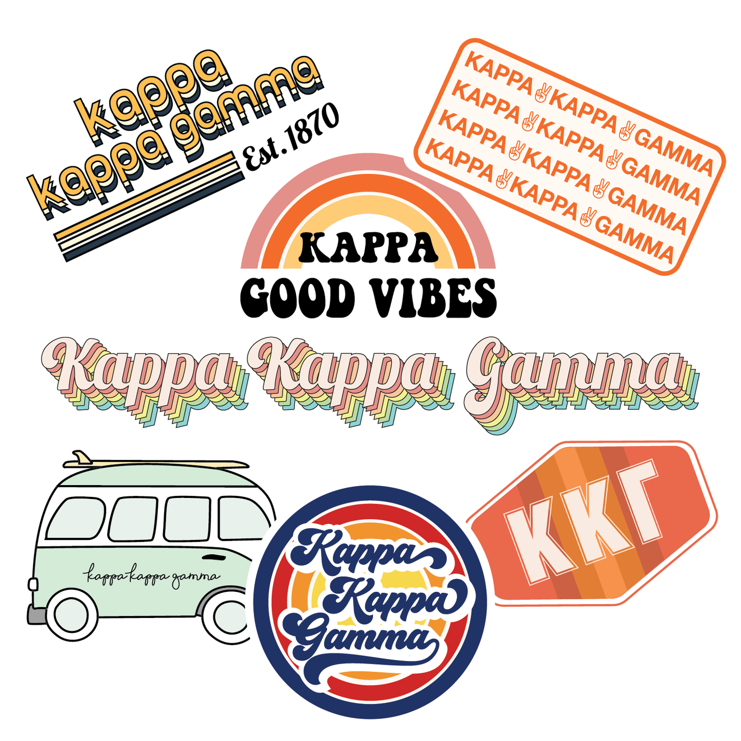 Kappa Kappa Gamma <br> Retro Sticker Sheet
