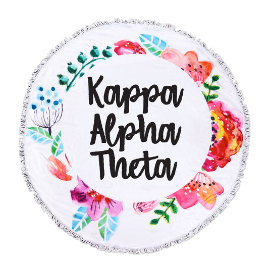 Kappa Alpha Theta Floral Fringe Towel Blanket