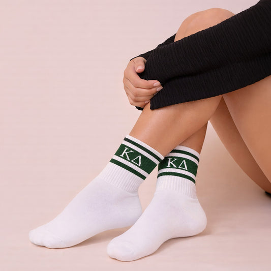 Kappa Delta Socks- Striped Varsity Crew Socks with Greek Letters