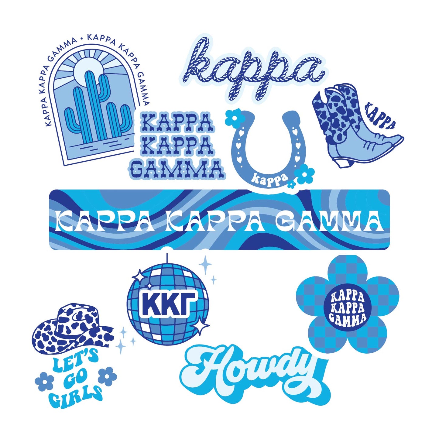 Kappa Kappa Gamma Sticker Sheet - Western Disco Design