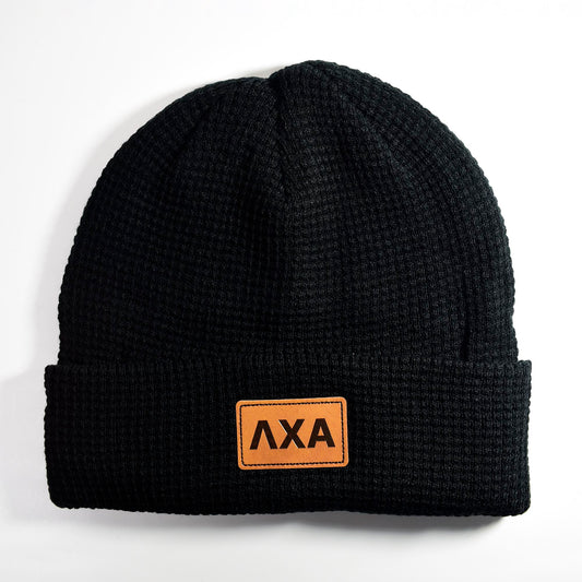 Lambda Chi Alpha Fraternity Beanie Hat - Black Winter Hat w/ Greek Letters Patch