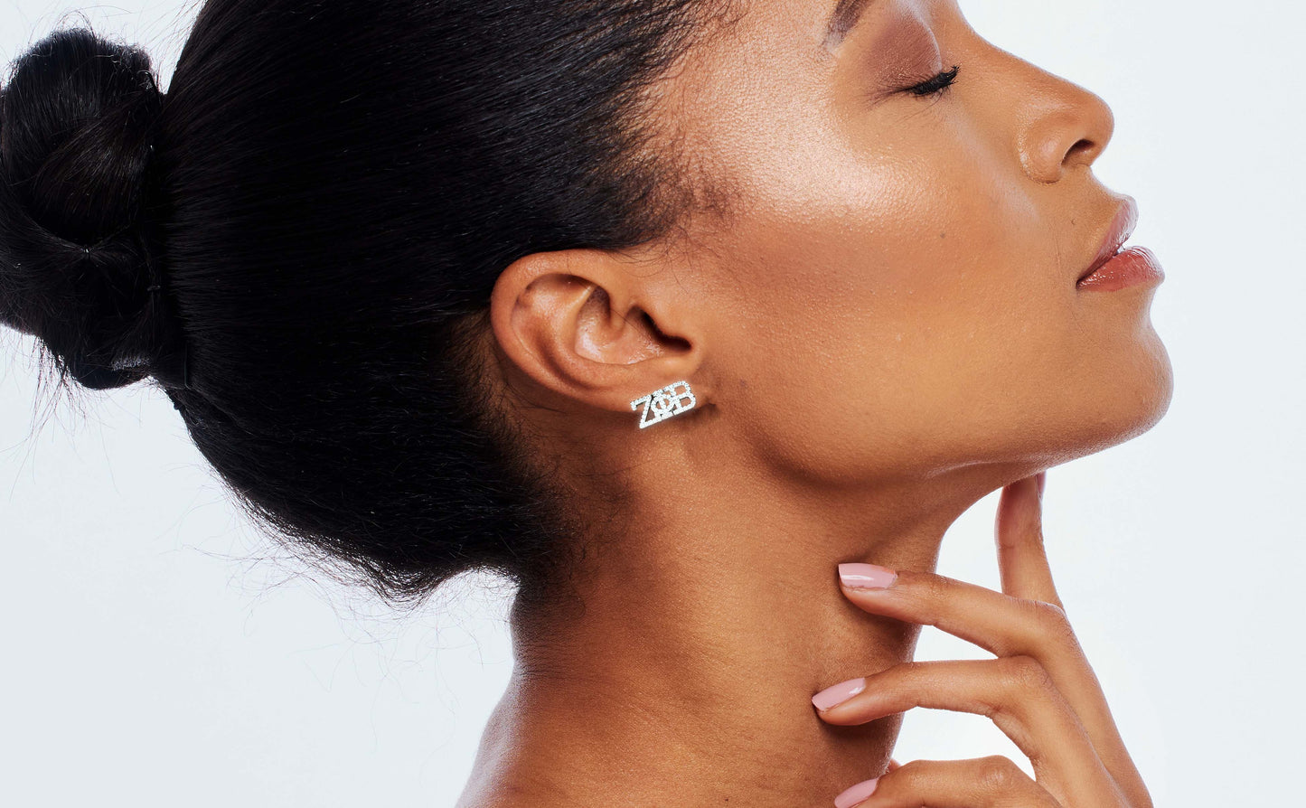 Zeta Phi Beta White Gold Plated Stud Earrings