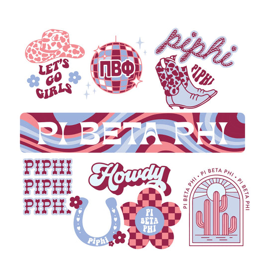 Pi Beta Phi Sticker Sheet - Western Disco Design