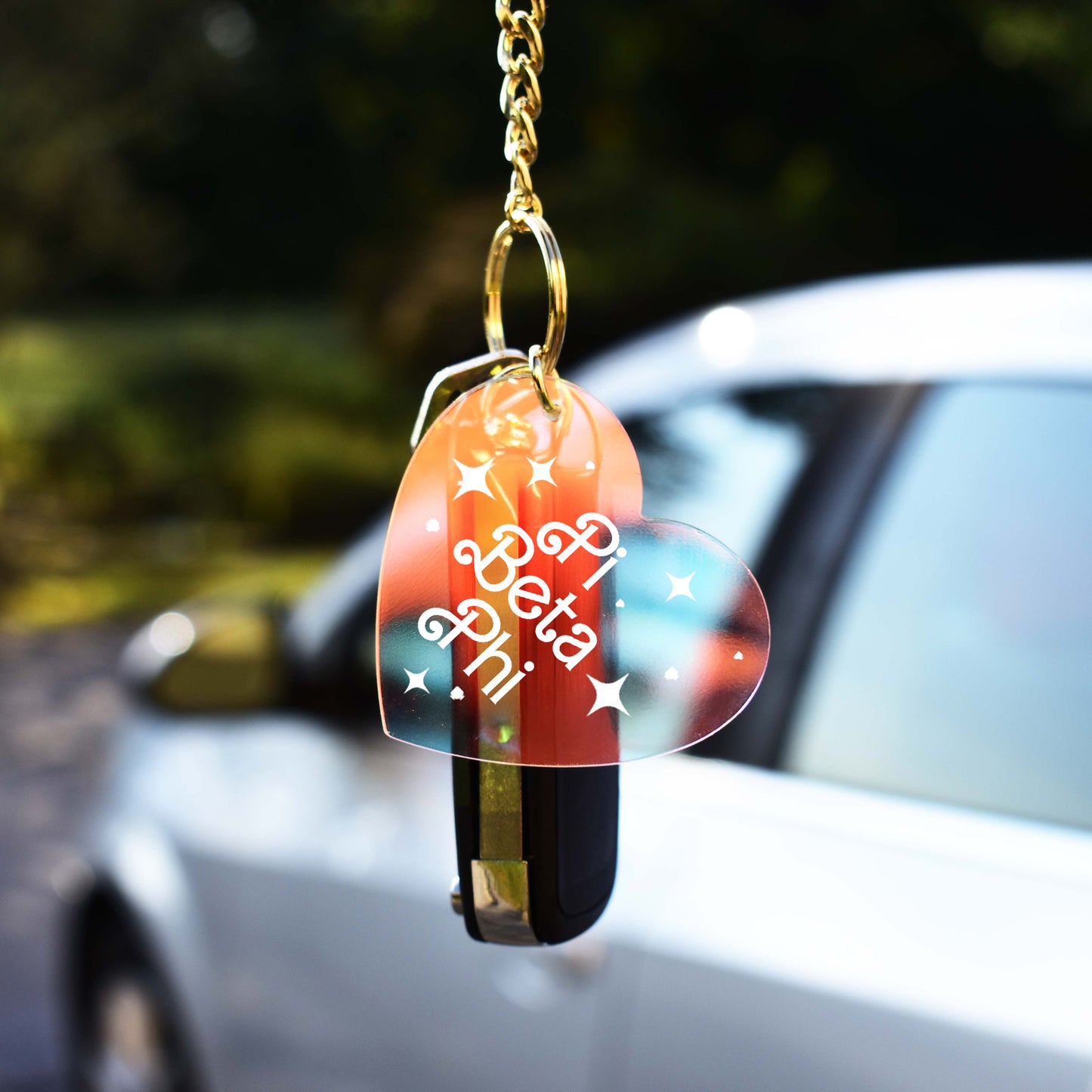 Pi Beta Phi Keychain - Iridescent Heart Design