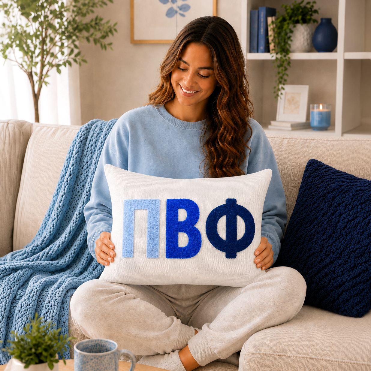 Pi Beta Phi Pillow – Embroidered Plush Greek Letters Design