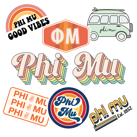 Phi Mu <br> Retro Sticker Sheet