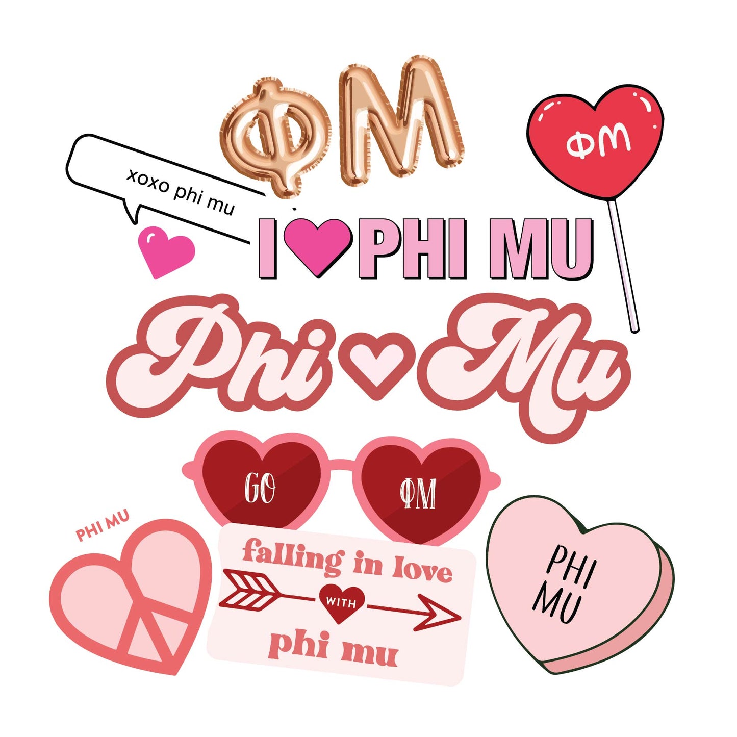 Phi Mu- Sticker Sheet- Love Theme