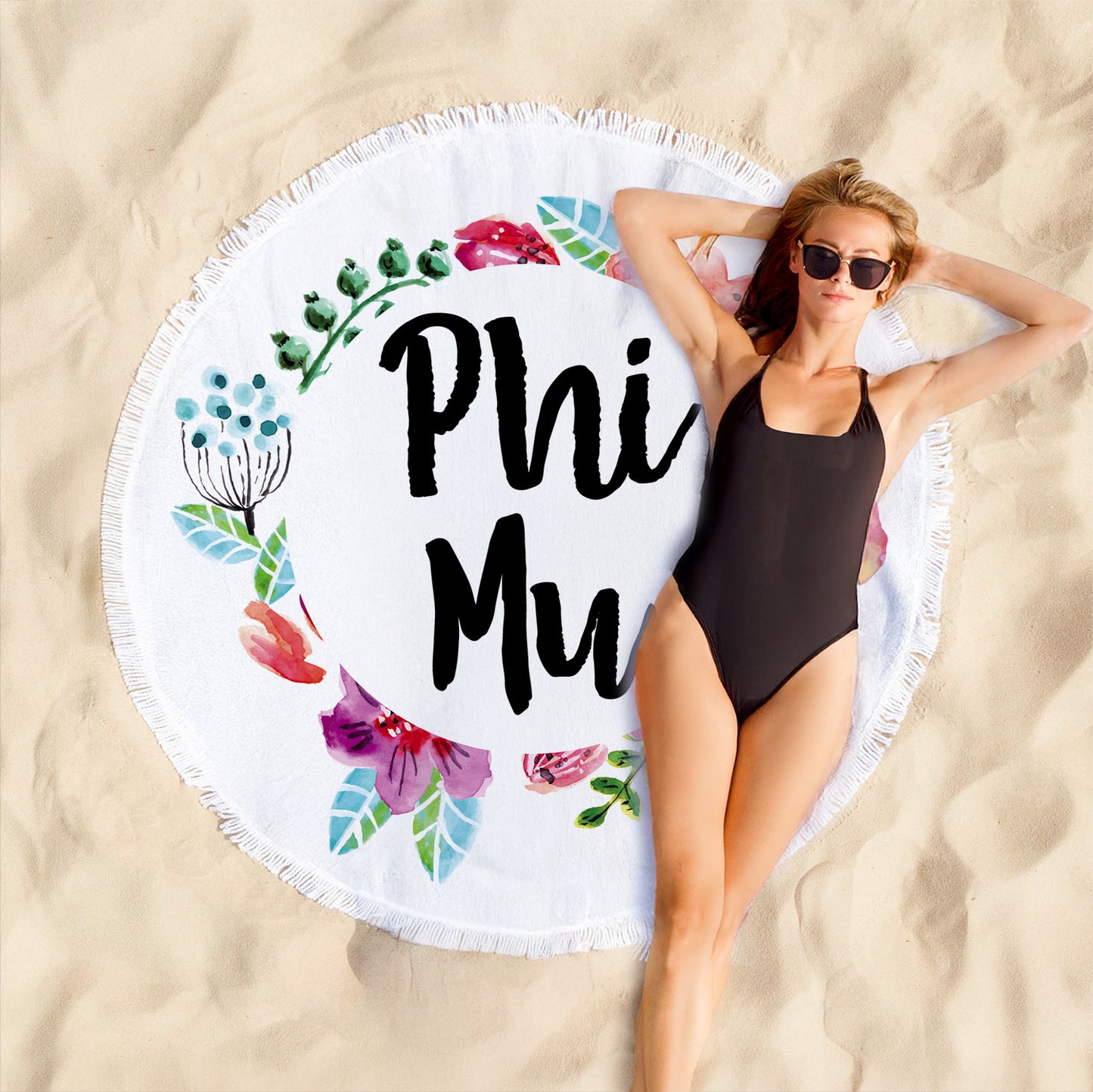 Phi Mu Floral Fringe Towel Blanket