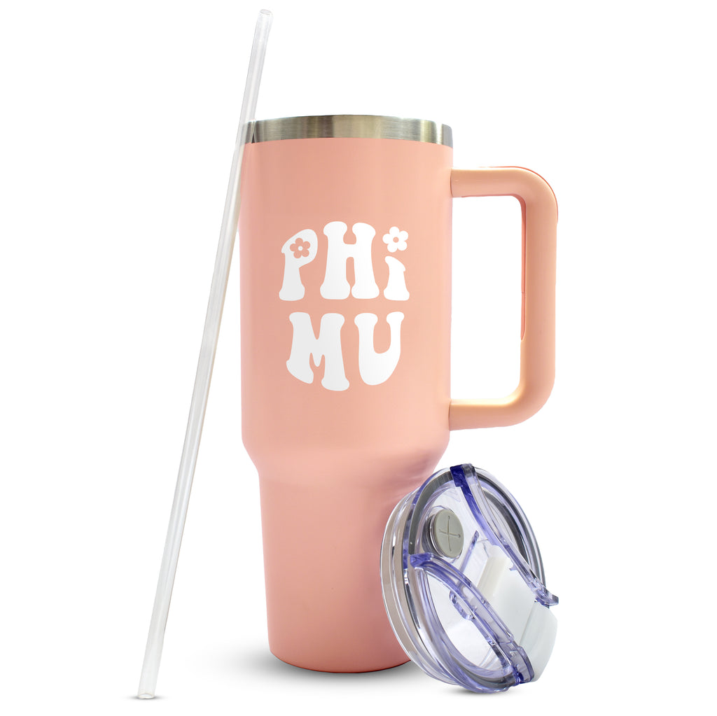 Phi Mu Tumbler - 40oz Stainless Steel with Handle