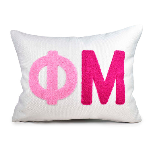 Phi Mu Pillow – Embroidered Plush Greek Letters Design