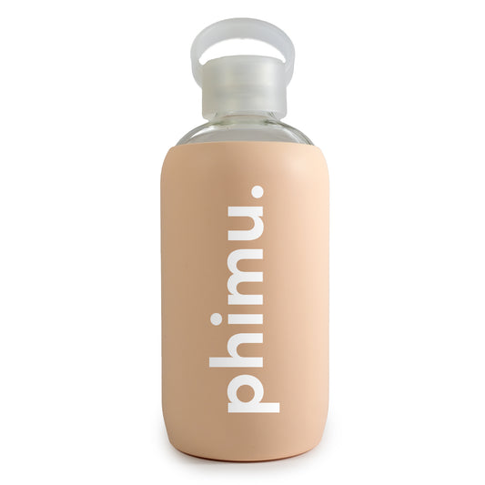 Phi Mu Glass Water Bottle with Silicone Sleeve