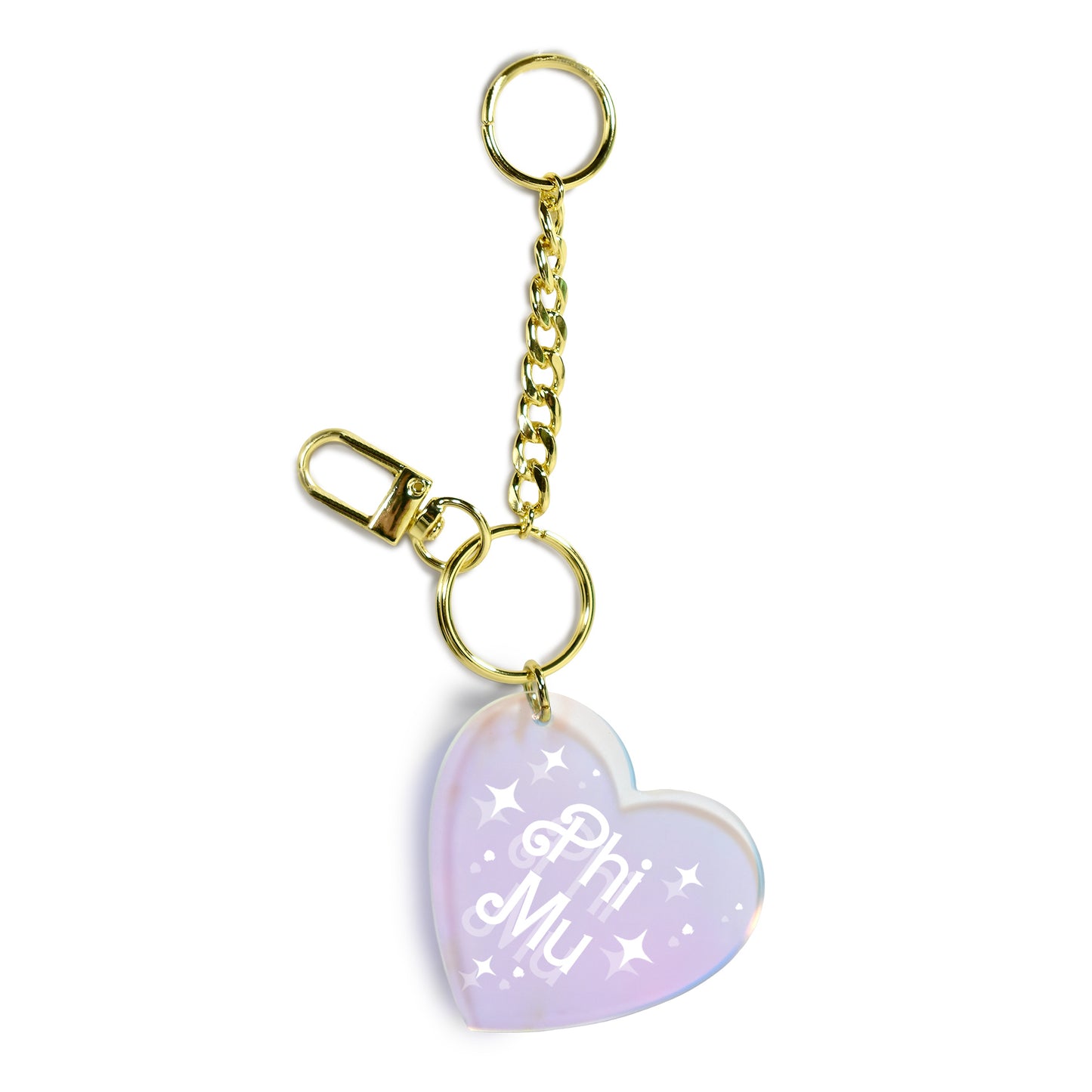 Phi Mu Keychain - Iridescent Heart Design
