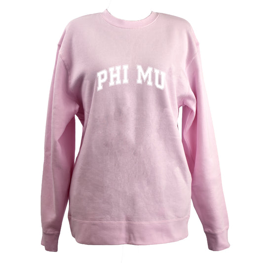 Phi Mu Sweatshirt- Crewneck Varsity Letters Design