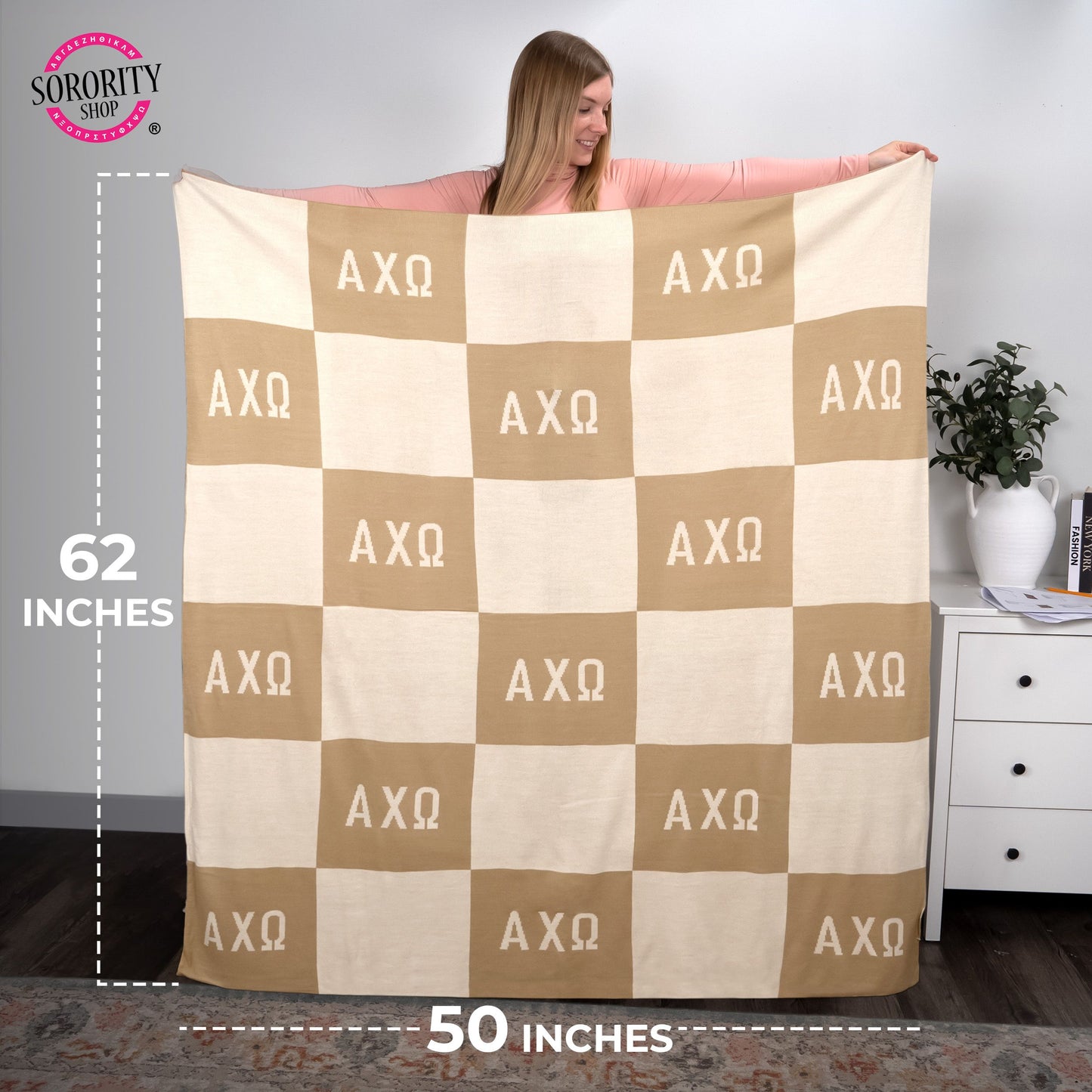 Alpha Xi Delta Blanket - Acrylic Knit Checkered Blanket