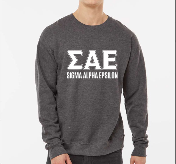 Sigma Alpha Epsilon Sweatshirt- Crewneck Fraternity Varsity Letters Design