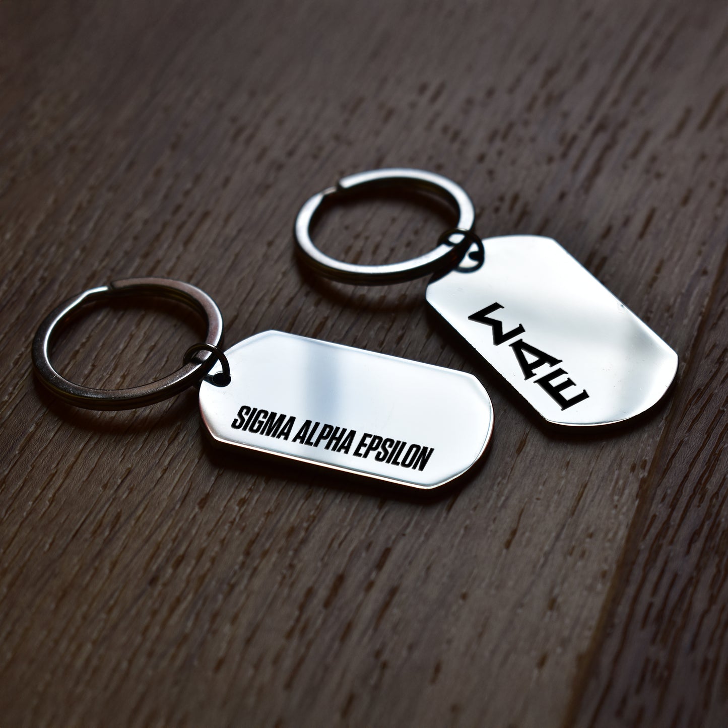 Sigma Alpha Epsilon Fraternity Keychain- Stainless Steel Dog Tag Design