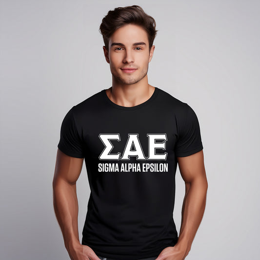 Sigma Alpha Epsilon Fraternity T-Shirt- Varsity Greek Letters Design