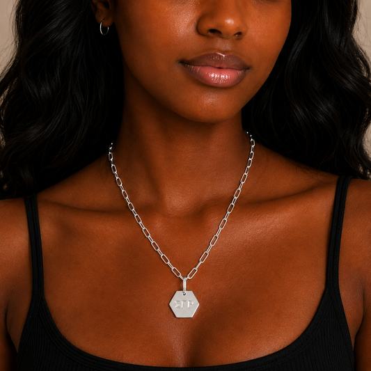 Sigma Gamma Rho Sorority, Incorporated Silver Pendant Paperclip Necklace with SGRho Greek Letters