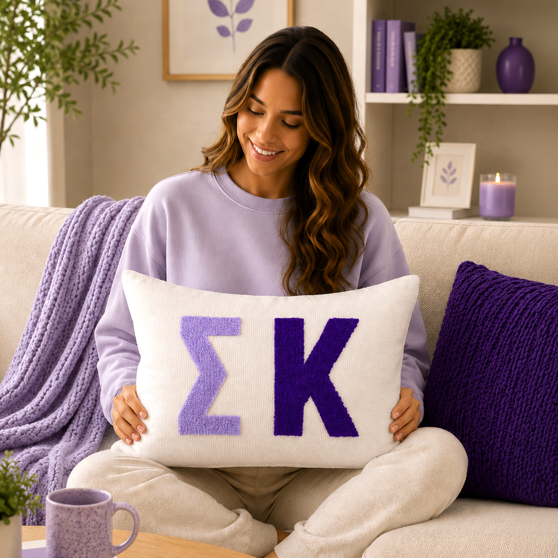 Sigma Kappa Pillow – Embroidered Plush Greek Letters Design