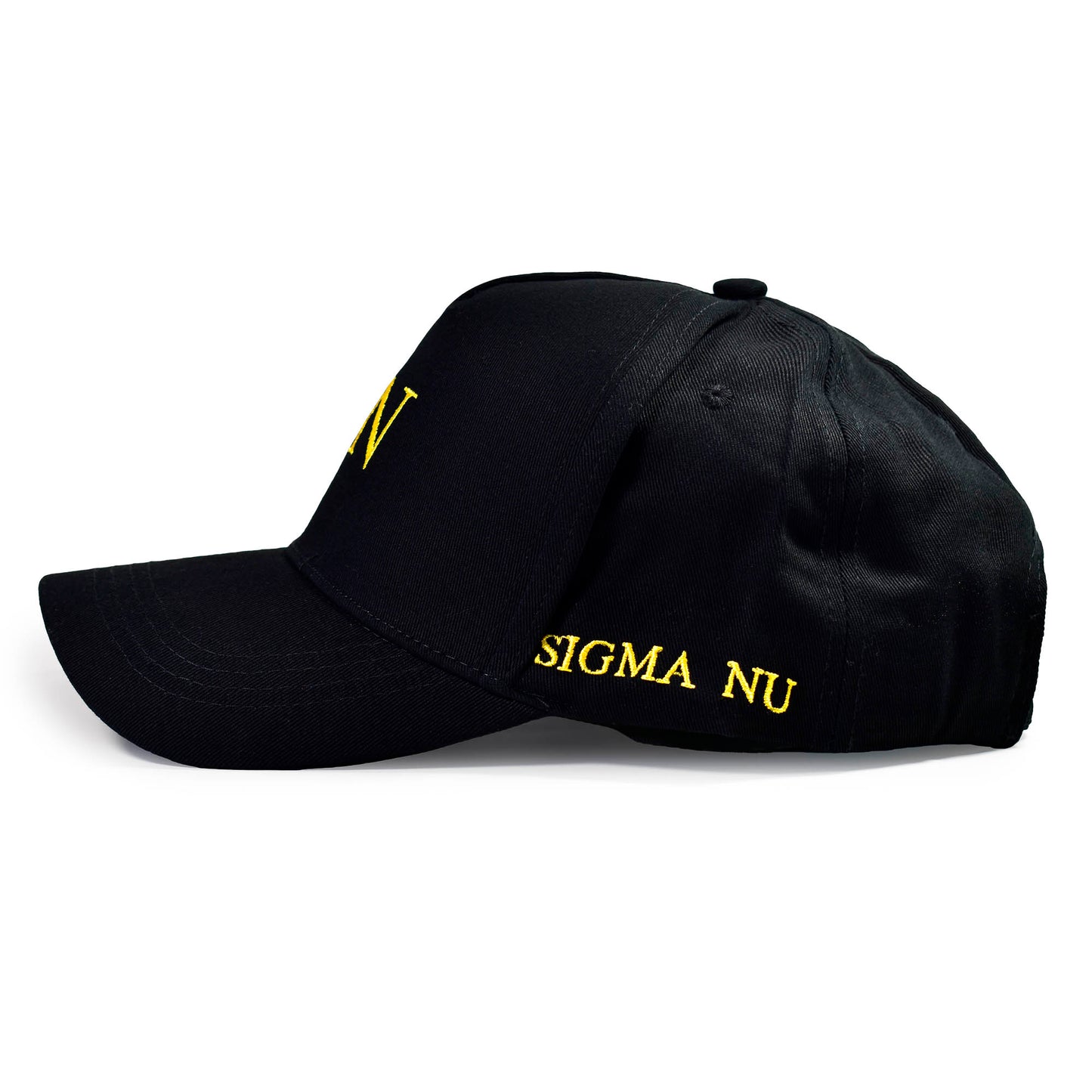 Sigma Nu Fraternity Baseball Cap- Brushed Cotton 5-Panel Black Hat