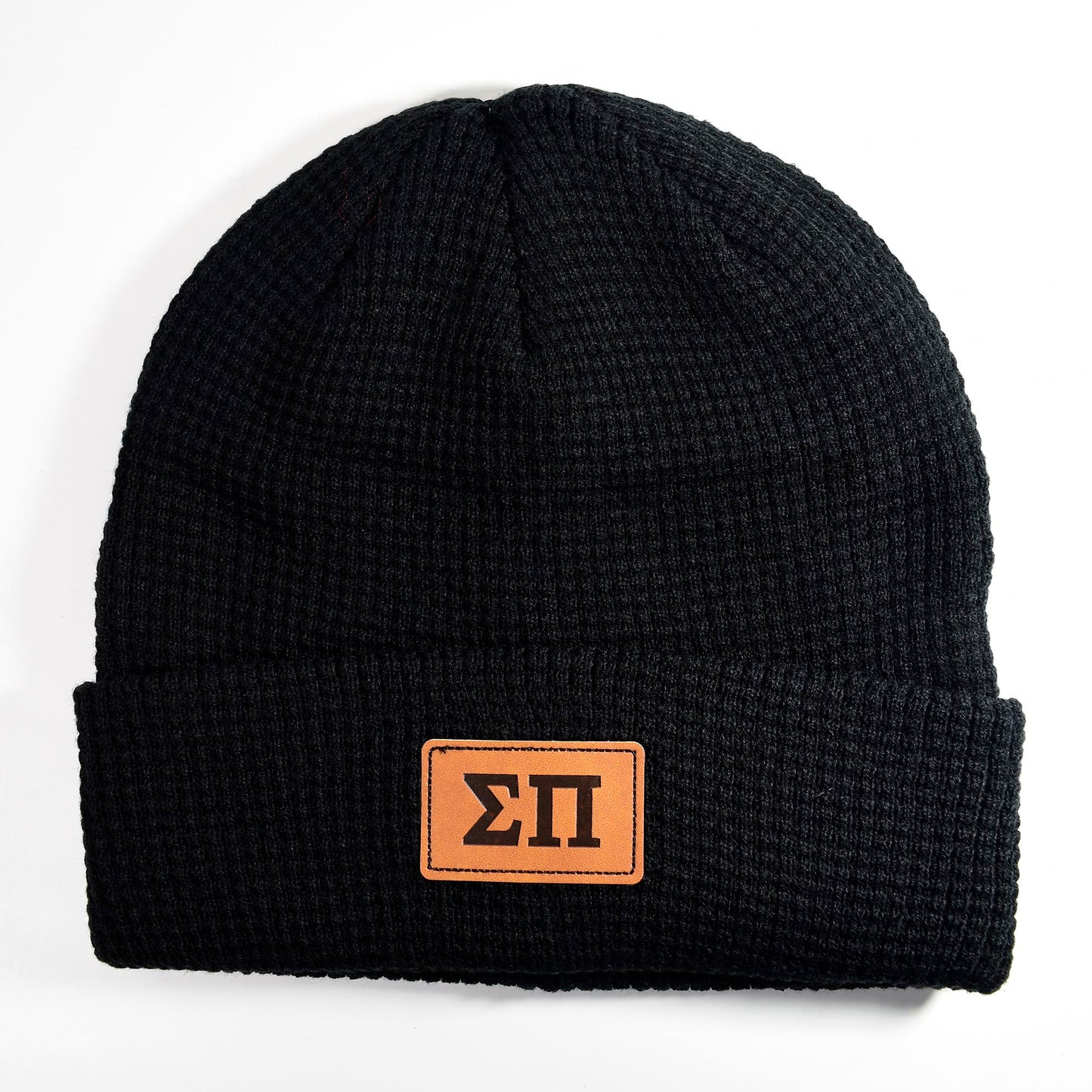 Sigma Pi Fraternity Beanie Hat - Black Winter Hat w/ Greek Letters Patch