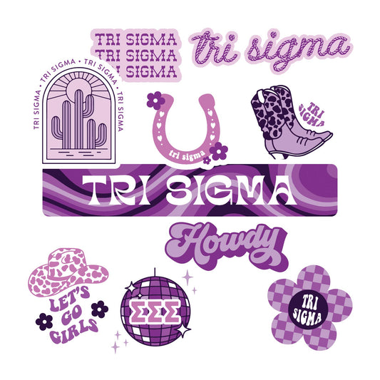 Tri Sigma Sticker Sheet - Western Disco Design