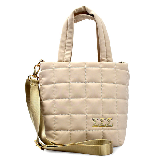 Sigma Sigma Sigma Small Crossbody Quilted Tote Bag with Greek Letters