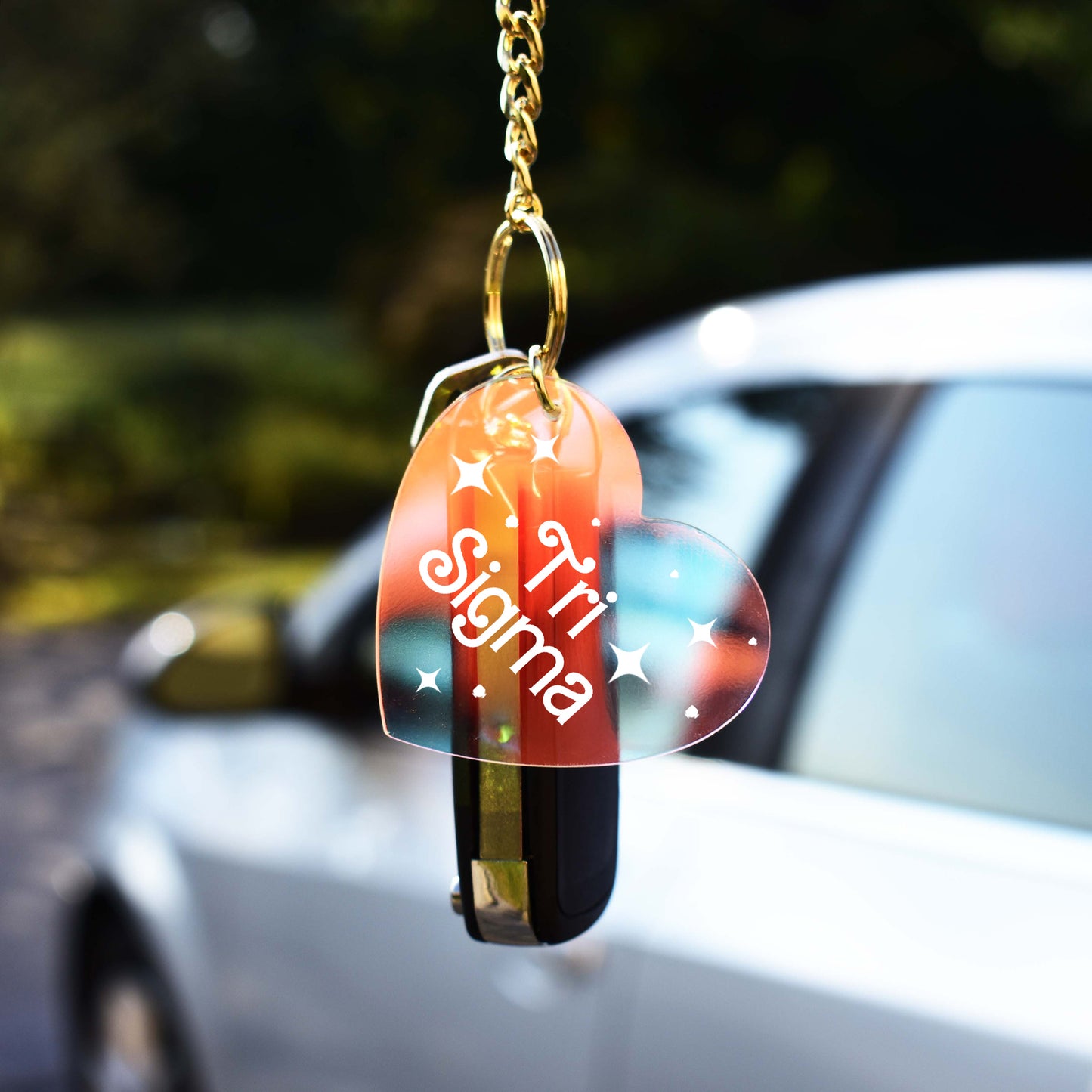 Sigma Sigma Sigma Keychain - Iridescent Heart Design