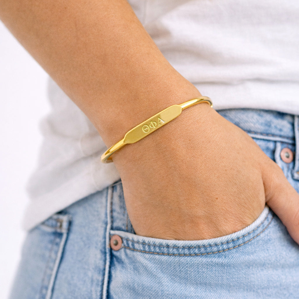 Theta Phi Alpha Bracelet- Gold-Plated Bangle with Greek Letters