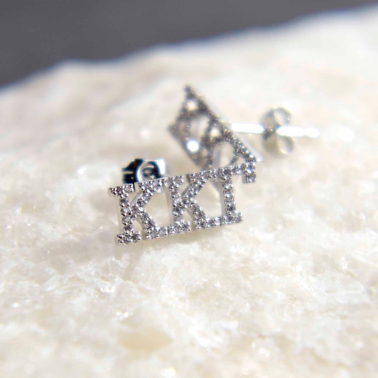 Zeta Phi Beta White Gold Plated Stud Earrings