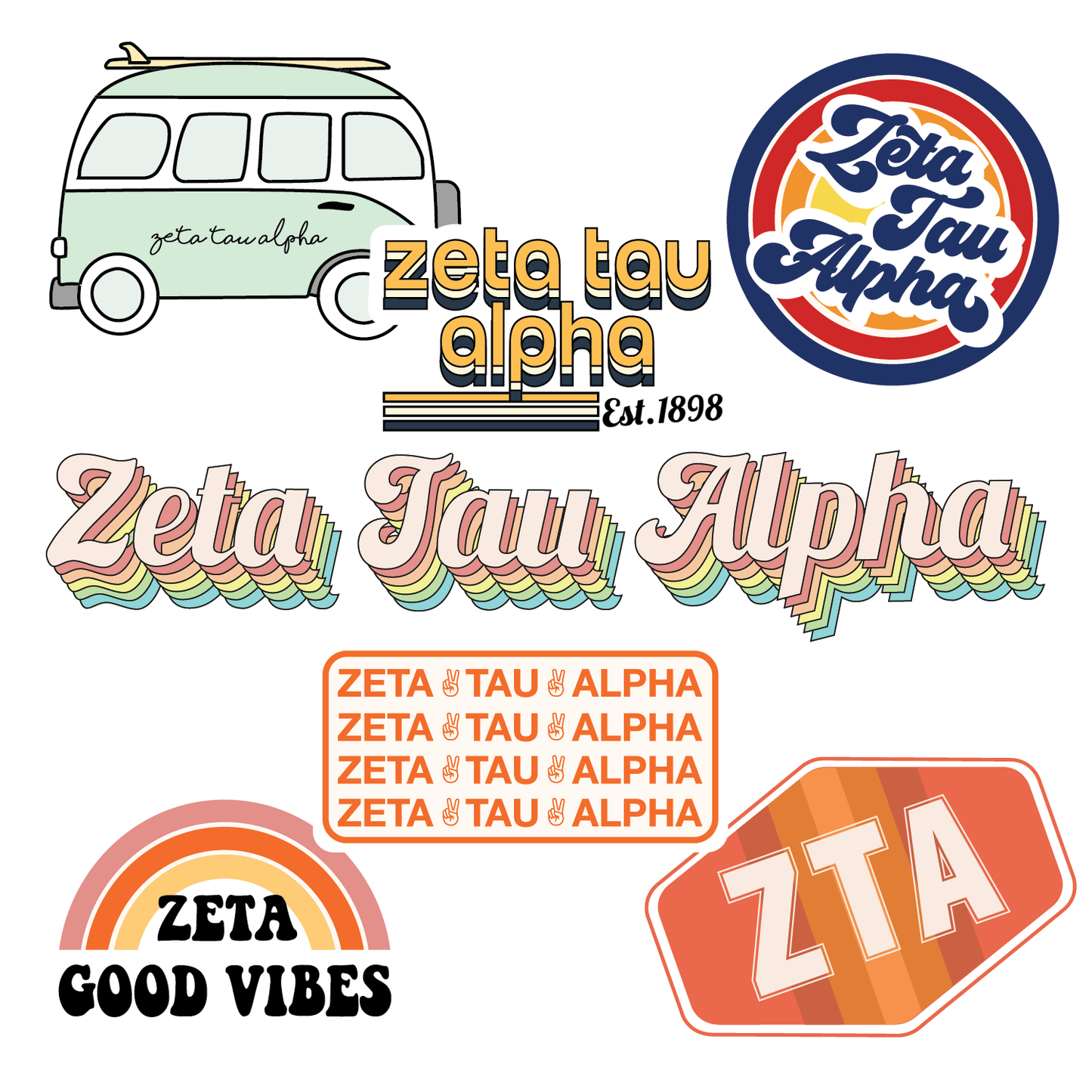 Zeta Tau Alpha <br> Retro Sticker Sheet