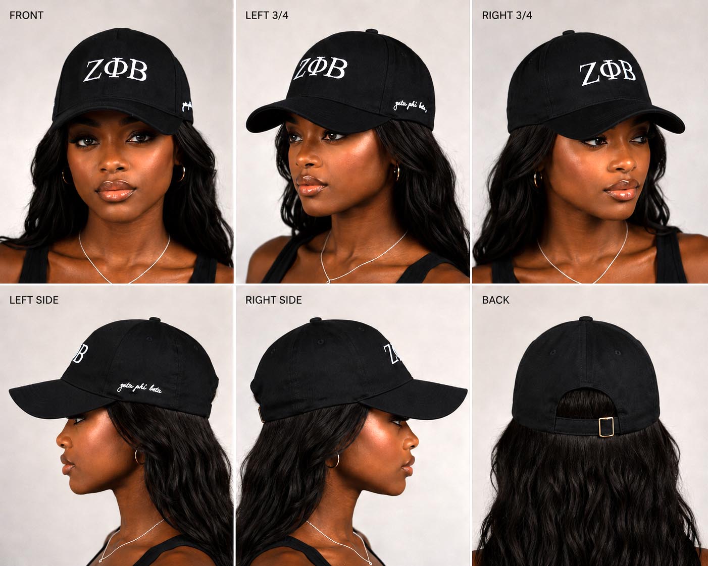 Zeta Phi Beta Sorority, Incorporated Baseball Cap- Brushed Cotton 5-Panel Black Hat