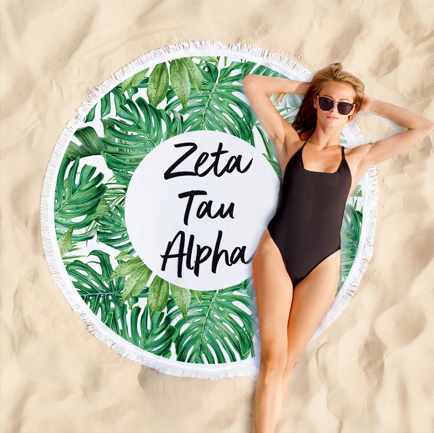 Zeta Tau Alpha Palm Leaf Fringe Towel Blanket