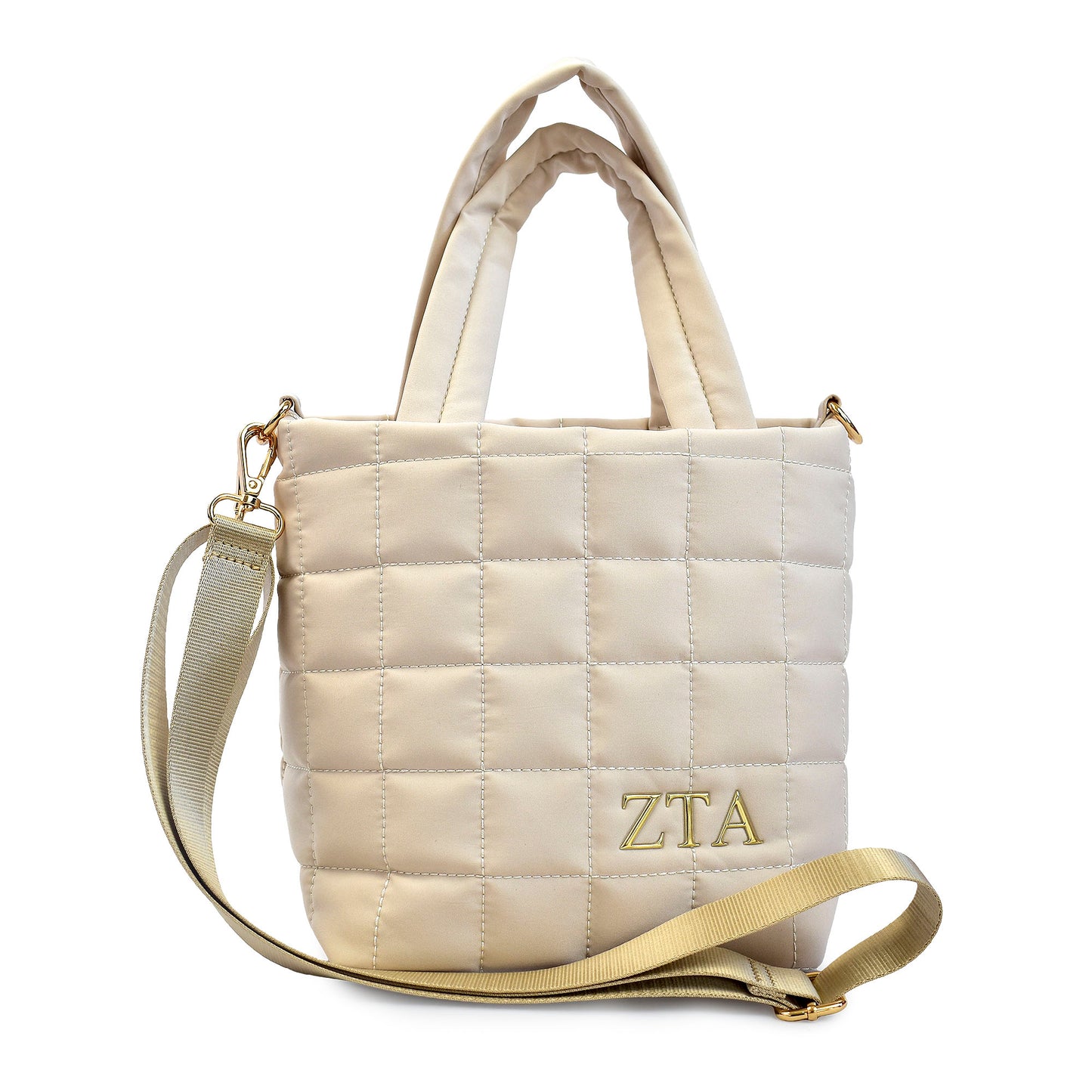 Zeta Tau Alpha Small Crossbody Quilted Tote Bag with Greek Letters