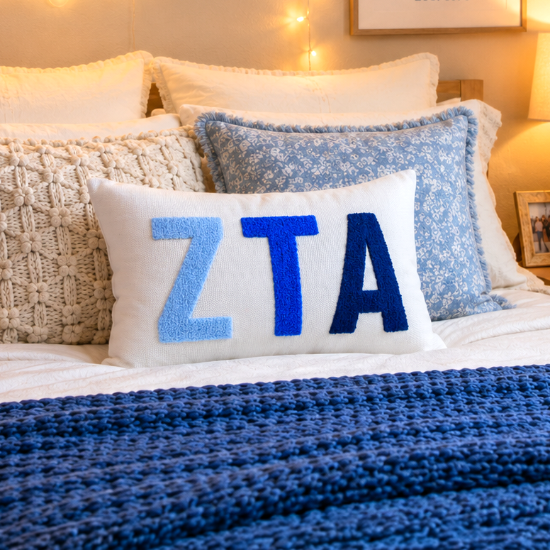 Zeta Tau Alpha Pillow – Embroidered Plush Greek Letters Design