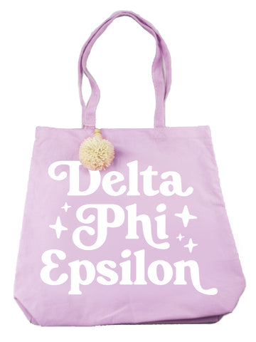 Delta Phi Epsilon Retro Pom Pom Tote Bag