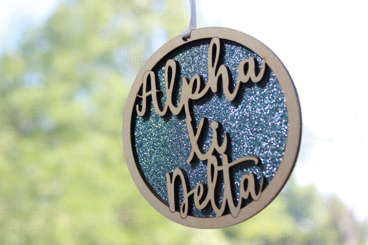 Alpha Xi Delta - Laser Carved Ornament - 3" Round
