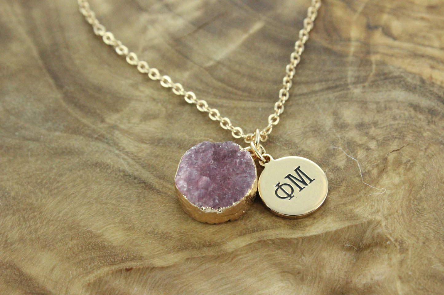 Phi Mu Sisterhood Druzy Necklace