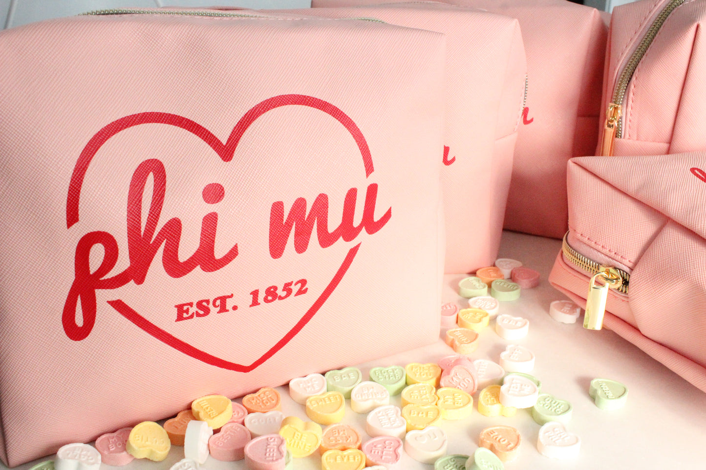Phi Mu Pink w/Red Heart Makeup Bag