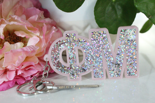 Phi Mu Glitter Sorority Keychain