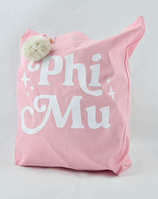 Phi Mu Retro Pom Pom Tote Bag